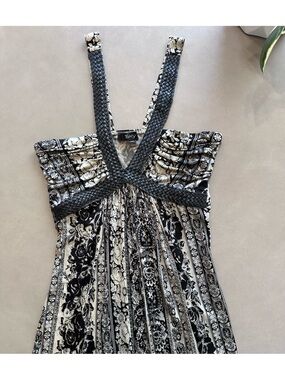 Sky Black & Crème Floral Top with Leather Accent